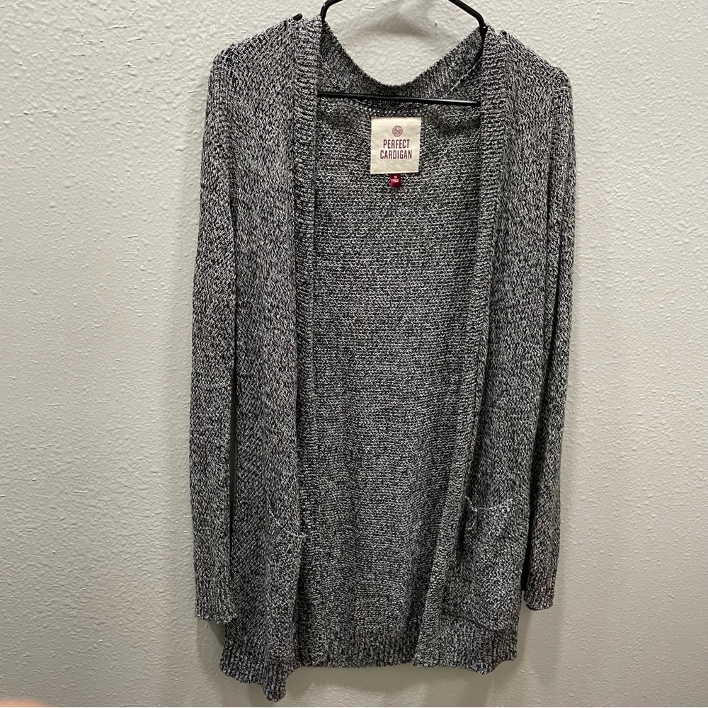 So Perfect Cardigan Herringbone Crochet Open Front LongSleeve Cotton Linen Sz M